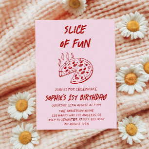 Convite Fatia Mínima Vermelha de Diversão Pizza Aniversári