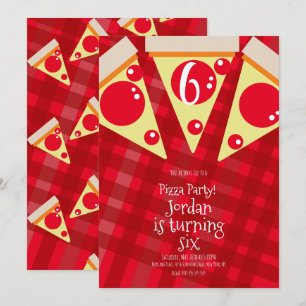 Convite Fatias de Pizza Geométrica Festa Vermelha Aniversá