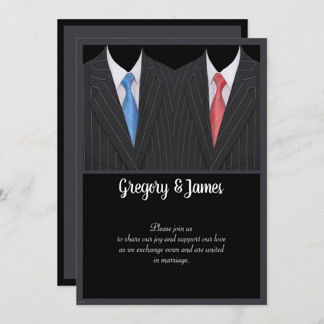 Convite Fato e gravata de casamento de Gay elegantes (Frente/Verso)