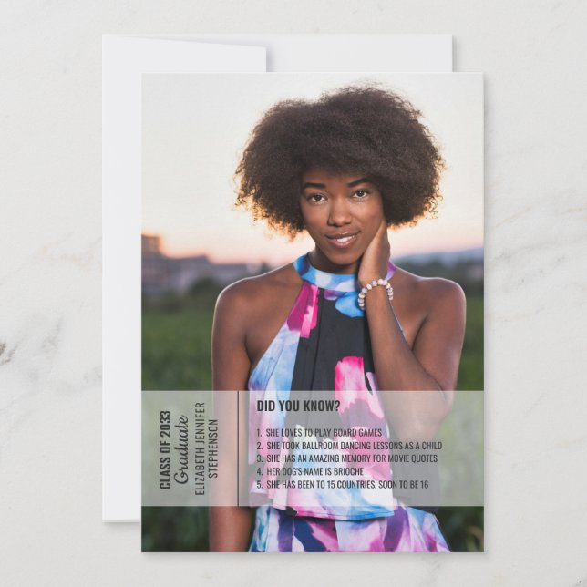 Convite Fatos divertidos 2 fotografia de graduação moderna (Frente)