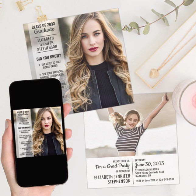 Convite Fatos divertidos 2 fotos modernas de graduação do  (Criador carregado)