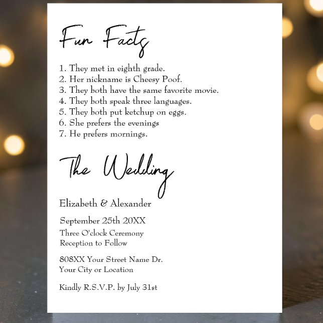 Convite Fatos Divertidos sobre Noiva e Casamento Moderno d (Criador carregado)