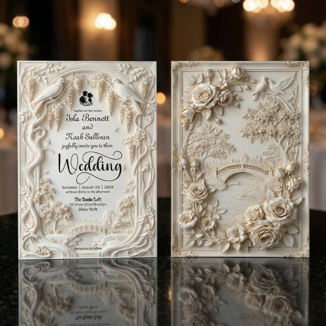 Convite Faux 3D Bas-Relief Plaster Floral Sculpted Wedding (Criador carregado)