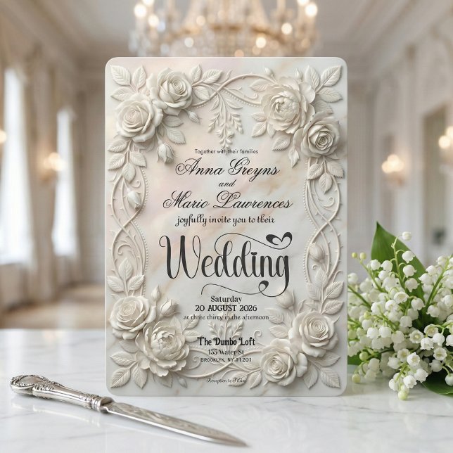 Convite Faux 3D Embossed Floral Bas-Relief Classic (Criador carregado)