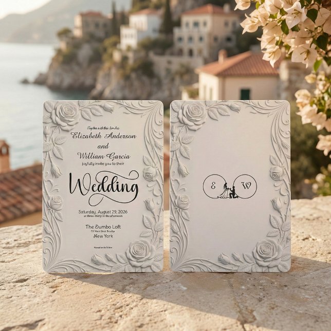 Convite Faux 3D Sculpted Floral Bas Relief Ivory  Wedding (Criador carregado)