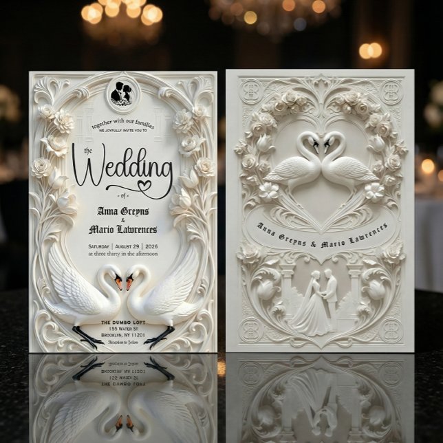 Convite Faux 3D Sculpted Plaster Effect Ivory Wedding  (Criador carregado)