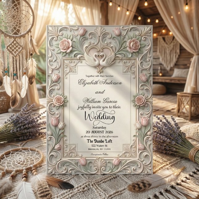 Convite Faux Bas Relief 3D Sculpted Swans (Criador carregado)