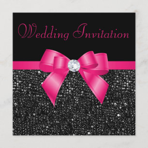 Convite Faux Black Sequins Hot Pink Arco Casamento