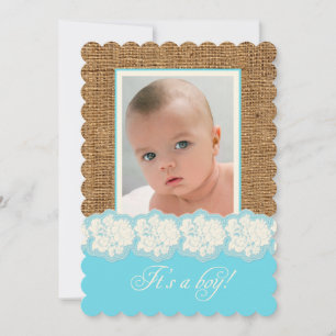 Convite FAUX Burlap, Lace Photo Chá de fraldas Convide