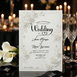 Convite Faux Carved White Rose Bas Relief Floral Wedding 