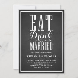 Convite Faux Chalkboard Comer, Beber e Casar