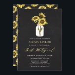 Convite Faux Chalkboard Yellow Sunflower Bat Mitzvah<br><div class="desc">Convide familiares e amigos para o seu evento com este convite personalizável do bat mitzvah. Apresenta girassóis amarelos num pote de mason sobre fundo de quadro negro. Personalize adicionando seus detalhes. Este convite de morcego de girassol mitzvah é perfeito para qualquer tema ou estação.</div>