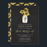 Convite Faux Chalkboard Yellow Sunflower Bat Mitzvah<br><div class="desc">Convide familiares e amigos para o seu evento com este convite personalizável do bat mitzvah. Apresenta girassóis amarelos num pote de mason sobre fundo de quadro negro. Personalize adicionando seus detalhes. Este convite de morcego de girassol mitzvah é perfeito para qualquer tema ou estação.</div>