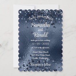 Convite Faux Dark Blue Glitter & Foil Weding