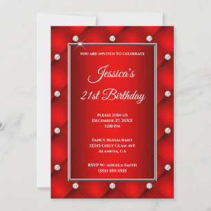 Convite Faux Diamond Tufted Bright Red Ombre aniversário 
