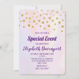 Convite Faux Dourada Confetti no Partido das Aquarelas Rox