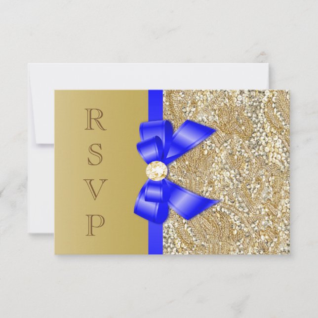 Convite Faux Dourada ins Royal Blue Arco RSVP (Frente)