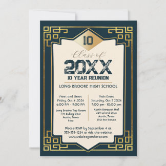 Convite Faux Dourado Art Deco 10 Anos Reunião de Segundos