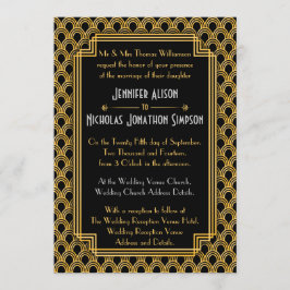 Convite Faux Dourado Art Deco Fans Casamento Padrão