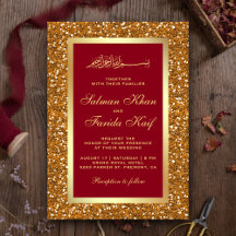 Faux Dourado Brilho Vermelho Casamento Islâmico Mu