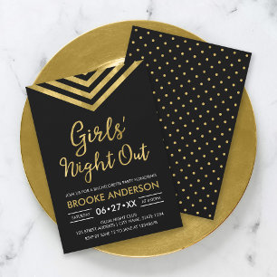 Convite Faux Dourado Chevron Bachelorette Girls Out Night 