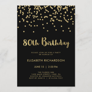 Convite Faux Dourado Confetti em Preto aniversário de 40