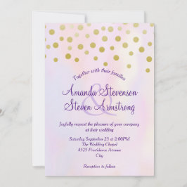 Convite Faux Dourado Confetti no Casamento Purple Watercol