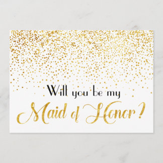 Convite Faux Dourado Confetti será a minha Madrinha de cas