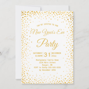 Convite Faux Dourado Confetti Véspera de ano novo Party Wh