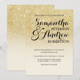 Convite Faux dourado da chic marfim do casamento branco