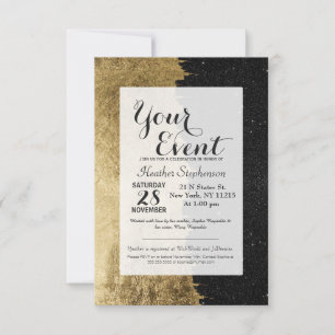 Convite Faux Dourado e Black Starry Night Brushstrokes