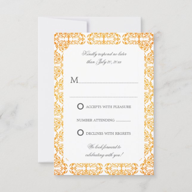 Convite Faux Dourado Flourish Damask RSVP (Verso)