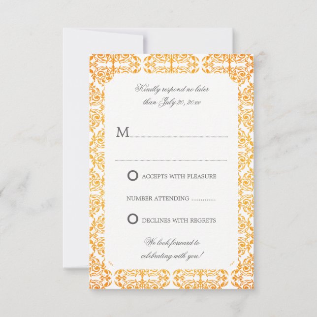 Convite Faux Dourado Flourish Damask RSVP (Verso)