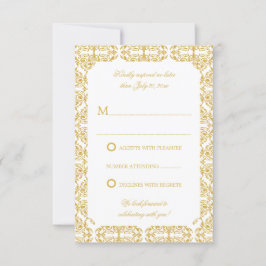 Convite Faux Dourado Flourish Damask RSVP