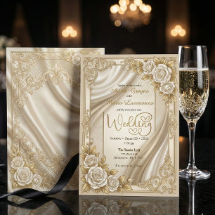 Convite Faux Dourado Folha Ornate Filigrana & Seda Impress