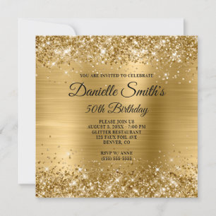 Convite Faux Dourado Glitter and Foil 50th Birthday
