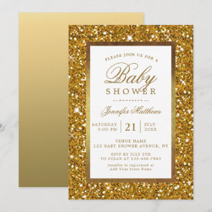 Convite Faux Dourado Glitter Elegant Chá de fraldas Convi