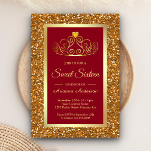 Convite Faux Dourado Glitter Tiara Princesa Red Swee Dezes
