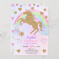 Faux Dourado Glitter Unicorn Birthday
