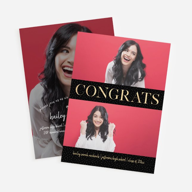 Convite Faux Dourado Parabéns Três Festas de formatura Fot (Criador carregado)