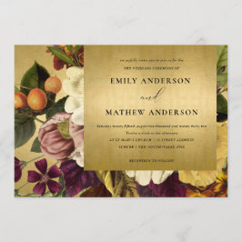 CONVITE FAUX DOURADO VINTAGE RETRO BURGUNDY FLORTING