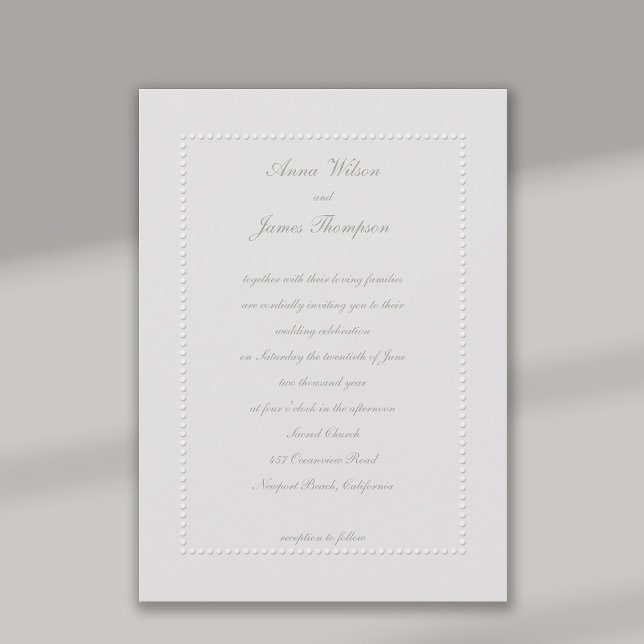 Convite Faux Embossed Frame Ivory Formal Casamento (formal wedding invitation faux embossed beaded frame classic traditional elegant black tie ivory)
