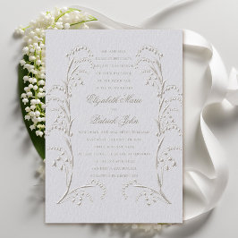 Convite Faux Embossed Lily Valley Ivory Formal Weding
