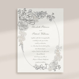 Convite Faux Embossed Peonies Calliografia Pearl Que Casam