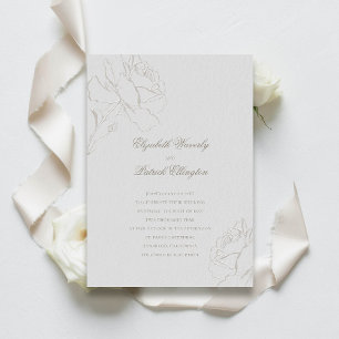 Convite Faux Embossed Rosas Ivory Formal Classic Wedding