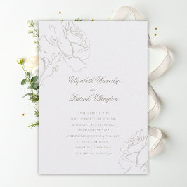 Convite Faux Embossed Roses Pearl Formal Classic Wedding