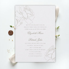 Convite Faux Embossed Roses Pearl Formal Parents Wedding
