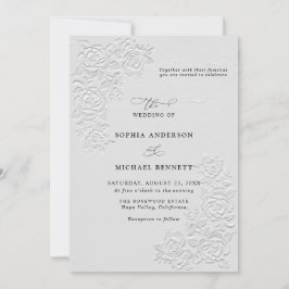 Convite Faux Embossed White Roses Wedding Invitation