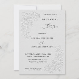 Convite Faux Embossed White Roses Wedding Rehearsal Dinner