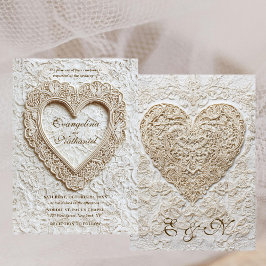 Convite Faux Embroidery Timeless Lace Heart Formal Wedding